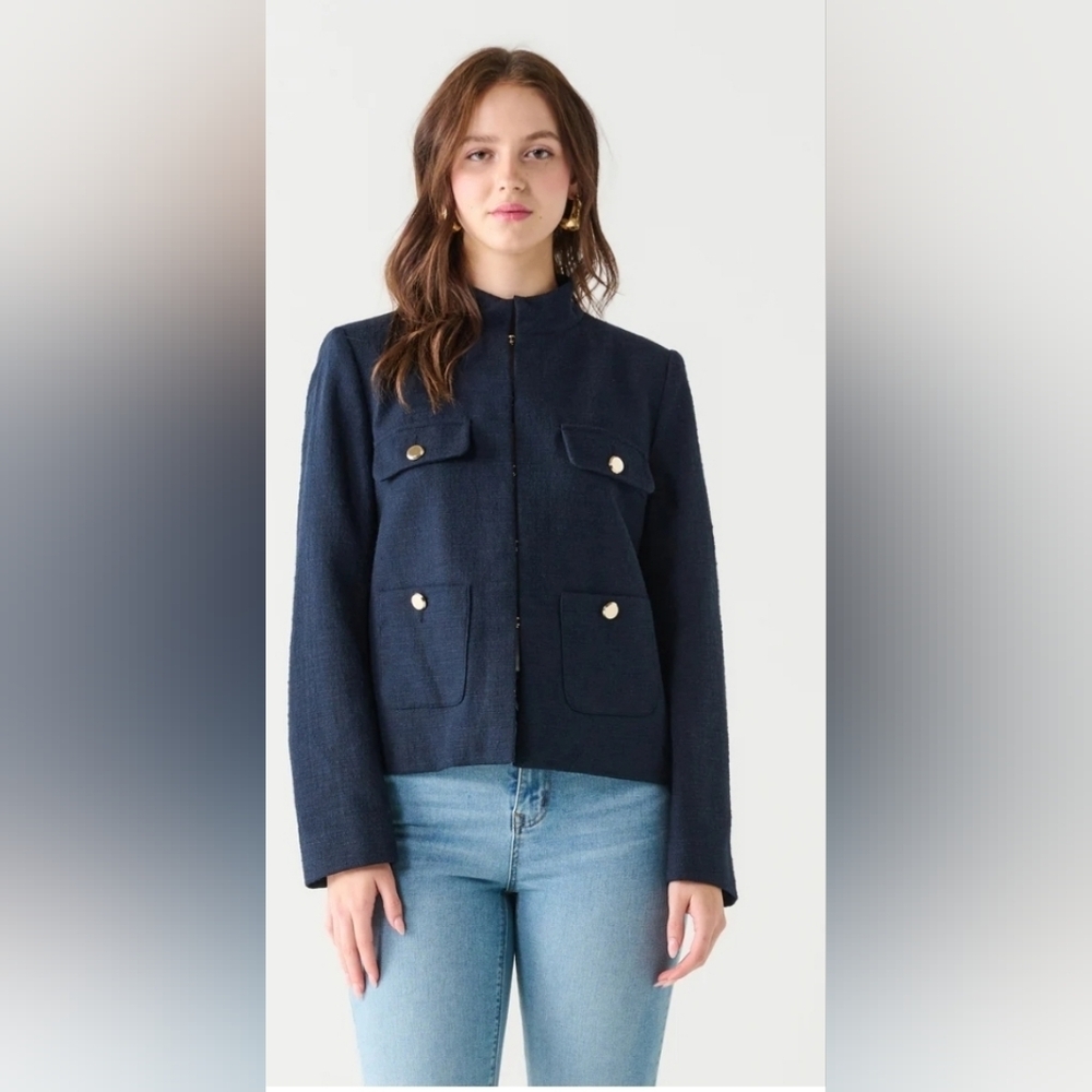 Zara Textured High Collar Blazer Navy Size S NWOT